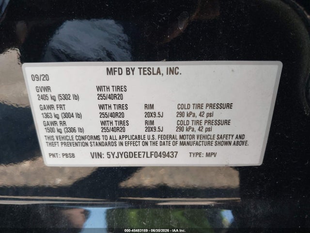 Aukcja sprzedaży 2020 Tesla Model Y Long Range Dual Motor All-wheel Drive, vin: 5YJYGDEE7LF049437, numer aukcji: 45483189