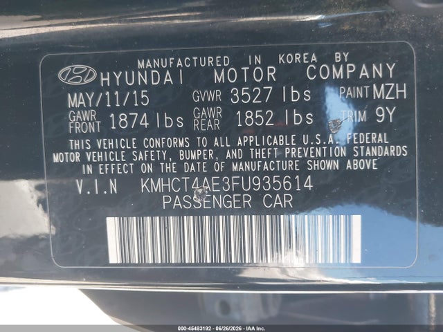 Hyundai ACCENT GLS 2015 KMHCT4AE3FU935614 Image 9