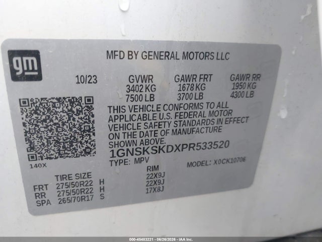 Aukcja sprzedaży 2023 Chevrolet Tahoe 4wd Premier, vin: 1GNSKSKDXPR533520, numer aukcji: 45483221