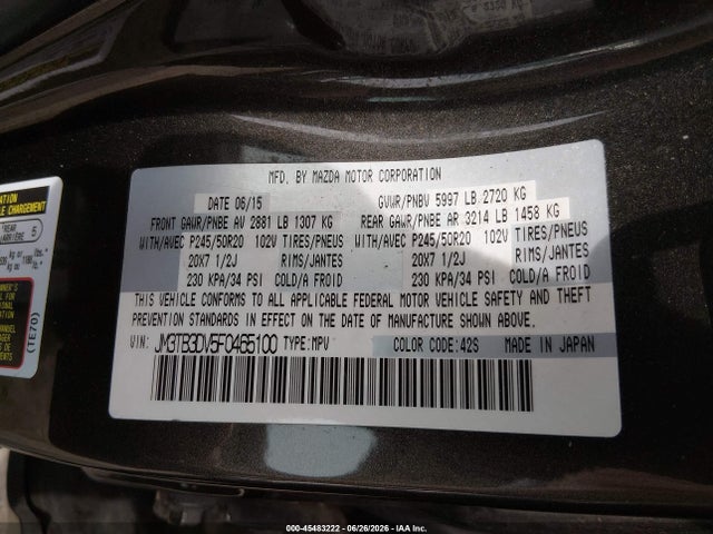 Mazda Cx-9 Grand Touring 2015 JM3TB3DV5F0465100 Image 9