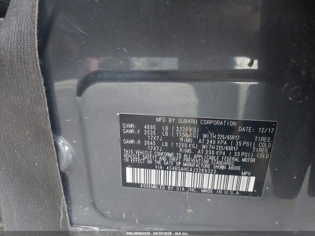 Subaru Outback 2.5i Premium 2018 4S4BSAHC4J3289323 Image 9