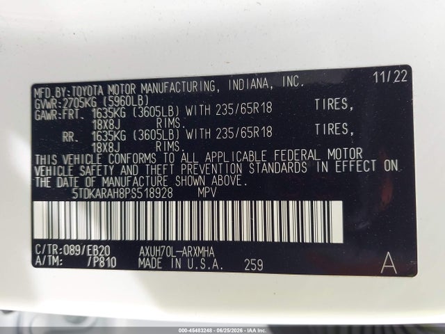 5TDKARAH8PS518928 Toyota Highlander Hybrid Xle