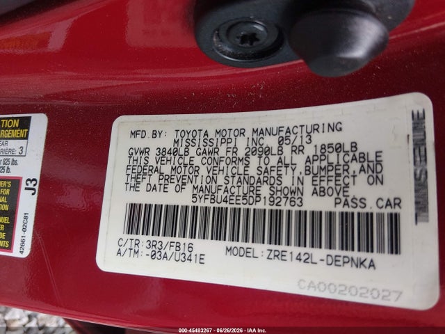 Продажа на аукционе авто 2013 Toyota Corolla Le, vin: 5YFBU4EE5DP192763, номер лота: 45483267
