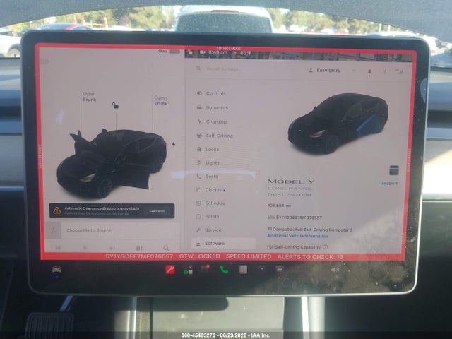 2021 Tesla Model Y Long Range Dual Motor All-wheel Drive მანქანა იყიდება აუქციონზე, vin: 5YJYGDEE7MF076557, აუქციონის ნომერი: 45483270