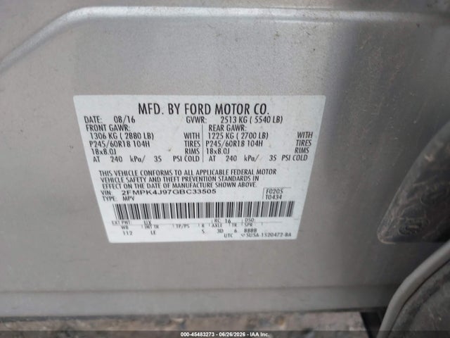 Ford EDGE SEL 2016 2FMPK4J97GBC33505 Image 9