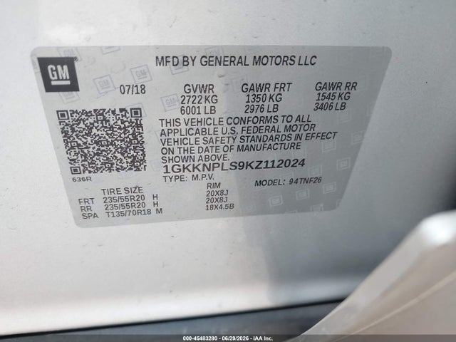 Aukcja sprzedaży 2019 Gmc Acadia Denali, vin: 1GKKNPLS9KZ112024, numer aukcji: 45483280