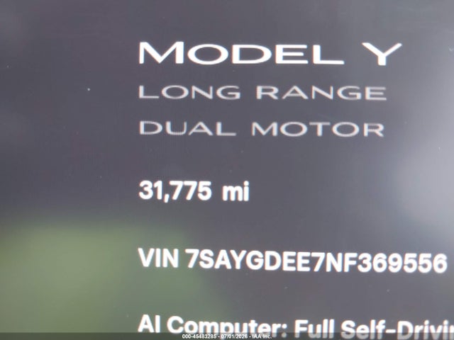 2022 Tesla Model Y Long Range Dual Motor All-wheel Drive მანქანა იყიდება აუქციონზე, vin: 7SAYGDEE7NF369556, აუქციონის ნომერი: 45483285