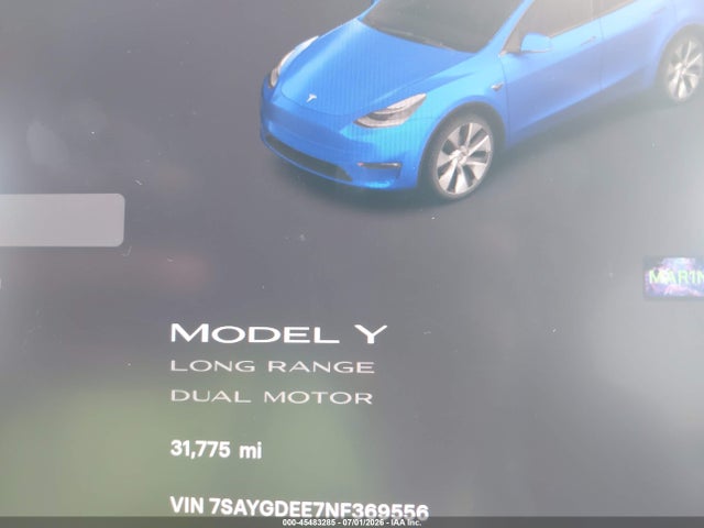 2022 Tesla Model Y Long Range Dual Motor All-wheel Drive მანქანა იყიდება აუქციონზე, vin: 7SAYGDEE7NF369556, აუქციონის ნომერი: 45483285