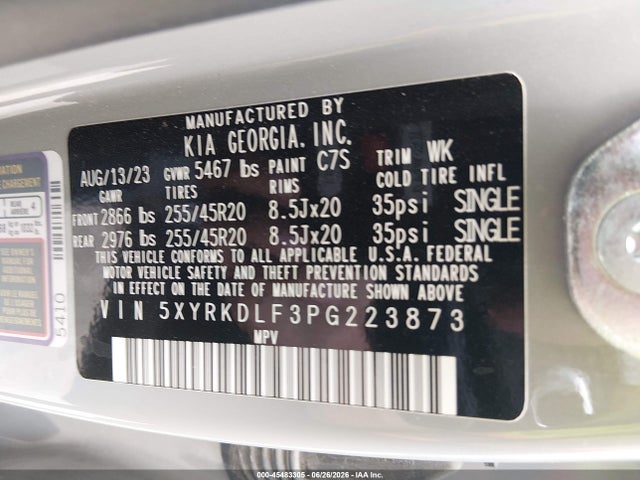 2023 Kia Sorento X-line Sx Prestige მანქანა იყიდება აუქციონზე, vin: 5XYRKDLF3PG223873, აუქციონის ნომერი: 45483305