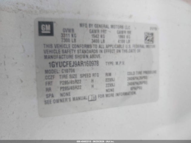 45483315 :رقم المزاد ، 1GYUCFEJ9AR160978 vin ، 2010 Cadillac Escalade Hybrid Platinum مزاد بيع