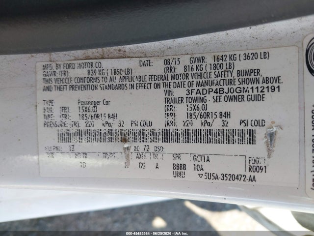 Ford FIESTA SE 2016 3FADP4BJ0GM112191 Image 9