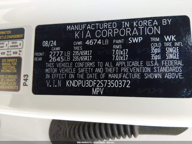 Продажа на аукционе авто 2025 Kia Sportage Lx, vin: KNDPU3DF2S7350372, номер лота: 45483375