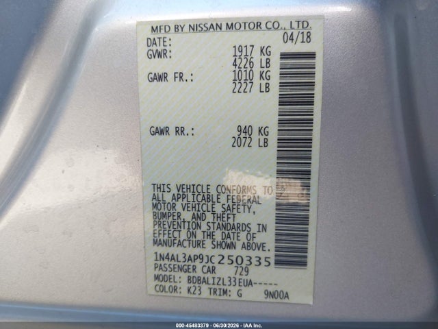 Nissan Altima 2.5 Sv 2018 1N4AL3AP9JC250335 Image 9