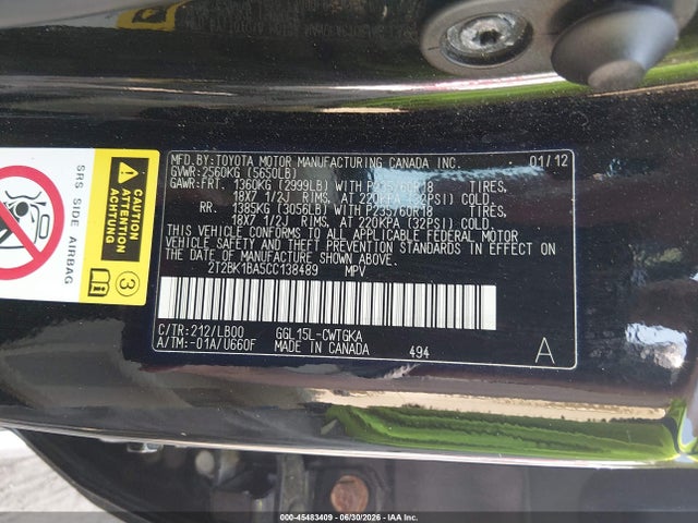 Продаж на аукціоні авто 2012 Lexus Rx 350, vin: 2T2BK1BA5CC138489, номер лоту: 45483409