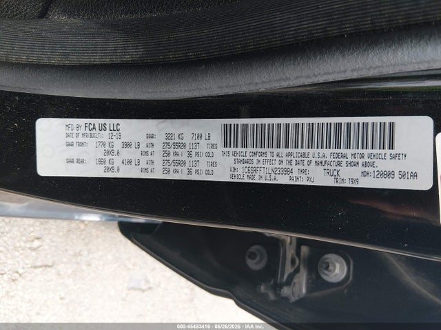 Продаж на аукціоні авто 2020 Ram 1500 Big Horn  4x4 5'7 Box, vin: 1C6SRFFT1LN233984, номер лоту: 45483416