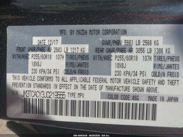Mazda Cx-9 Touring 2018 JM3TCACY3J0219555 Image 9