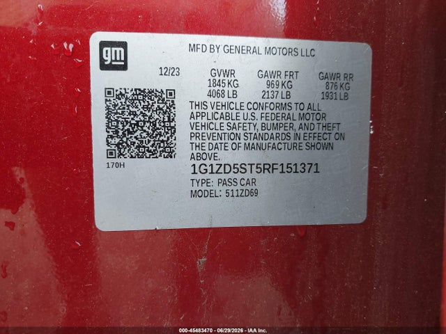 1G1ZD5ST5RF151371 Chevrolet Malibu Fwd 1lt