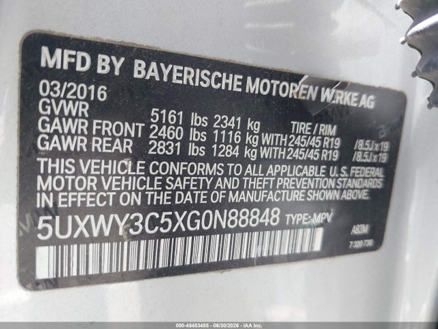 5UXWY3C5XG0N88848 BMW X3 Xdrive28d