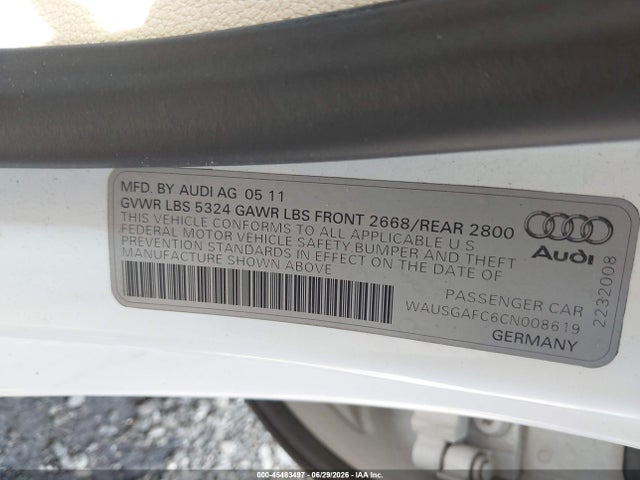 45483497 :رقم المزاد ، WAUSGAFC6CN008619 vin ، 2012 Audi A7 3.0 Prestige مزاد بيع