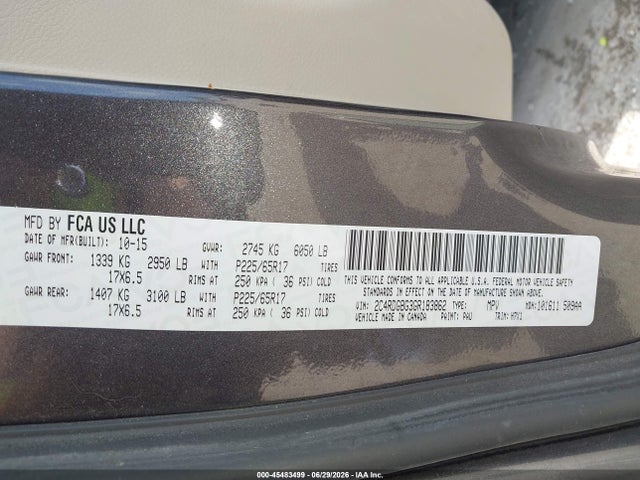 Dodge Grand Caravan American Value Pkg 2016 2C4RDGBG3GR183862 Image 9
