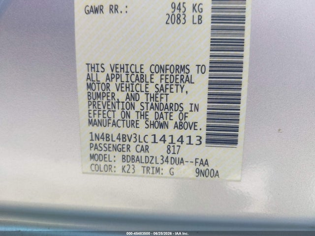 1N4BL4BV3LC141413 Nissan Altima S Fwd