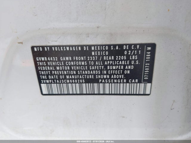 2012 Volkswagen Jetta Sportwagen 2.0l Tdi მანქანა იყიდება აუქციონზე, vin: 3VWPL7AJ3CM668265, აუქციონის ნომერი: 45483512
