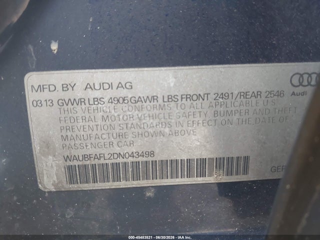 Aukcja sprzedaży 2013 Audi A4 2.0t Premium, vin: WAUBFAFL2DN043498, numer aukcji: 45483521