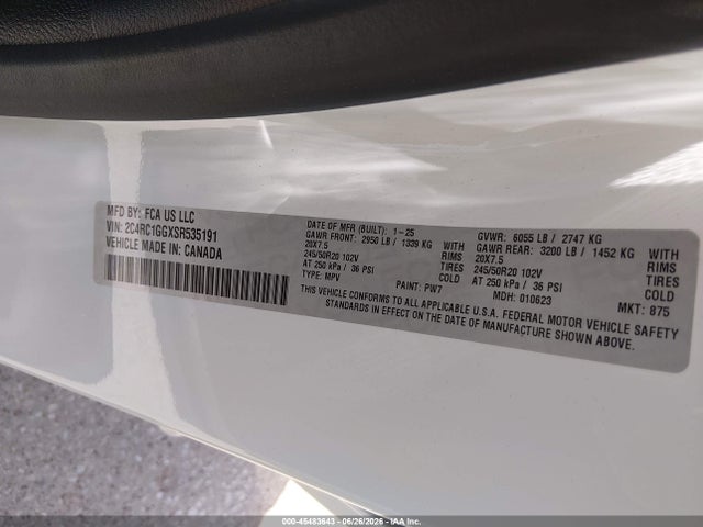 45483643 :رقم المزاد ، 2C4RC1GGXSR535191 vin ، 2025 Chrysler Pacifica Limited مزاد بيع