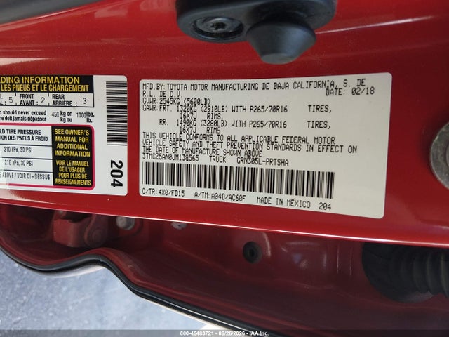 3TMCZ5AN0JM138565 Toyota Tacoma Trd Off Road
