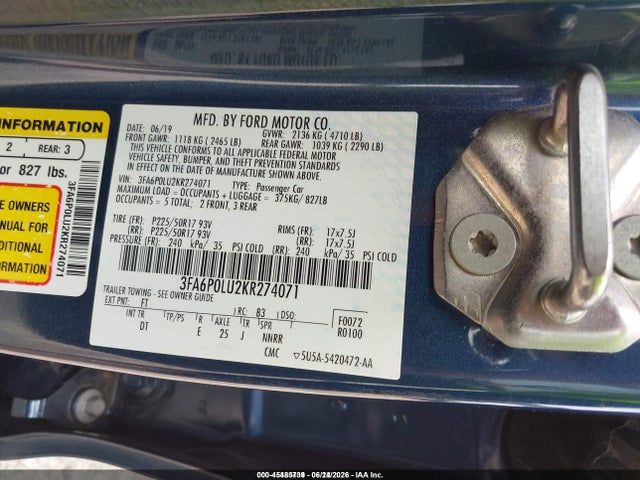 Ford Fusion Hybrid Se 2019 3FA6P0LU2KR274071 Image 9
