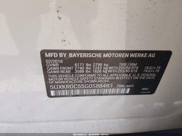 Aukcja sprzedaży 2016 Bmw X5 Xdrive35i, vin: 5UXKR0C55G0S88483, numer aukcji: 45483747
