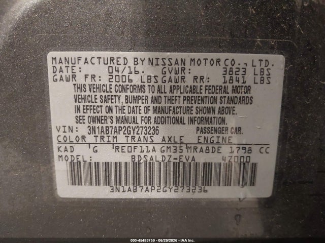 Nissan SENTRA SV 2016 3N1AB7AP2GY273236 Image 9
