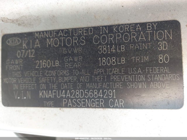 Aukcja sprzedaży 2013 Kia Forte Ex, vin: KNAFU4A28D5684291, numer aukcji: 45483761