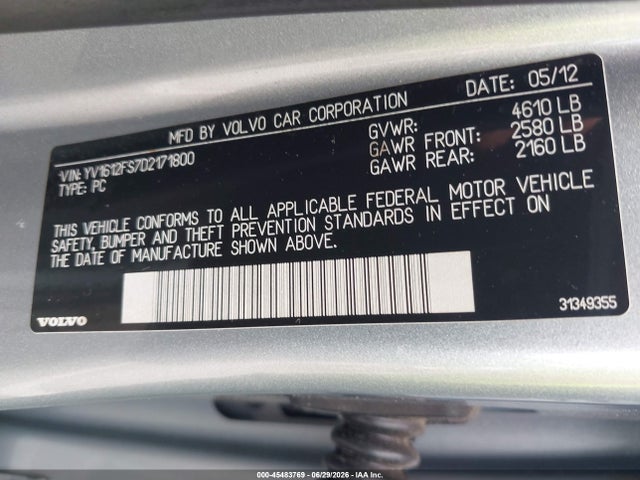 Продаж на аукціоні авто 2013 Volvo S60 T5/t5 Platinum/t5 Premier/t5 Premier Plus, vin: YV1612FS7D2171800, номер лоту: 45483769