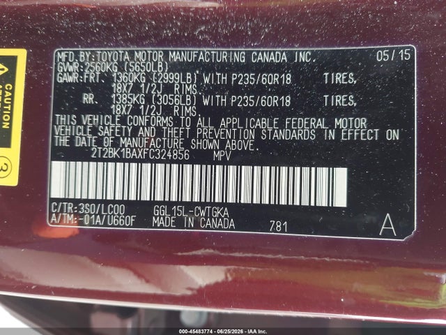 Lexus RX 350 2015 2T2BK1BAXFC324856 Image 9