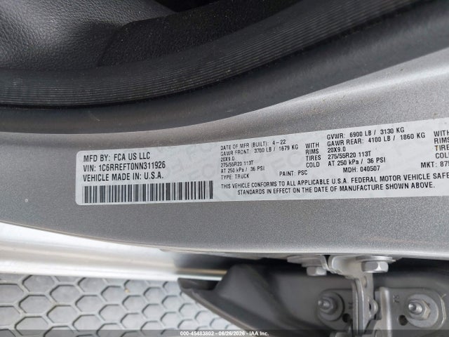 Продаж на аукціоні авто 2022 Ram 1500, vin: 1C6RREFT0NN311926, номер лоту: 45483802