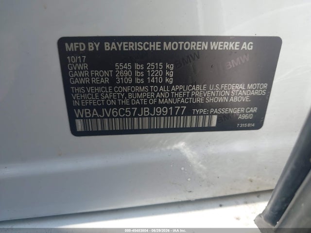 Aukcja sprzedaży 2018 Bmw 640i Gran Turismo Xdrive, vin: WBAJV6C57JBJ99177, numer aukcji: 45483804