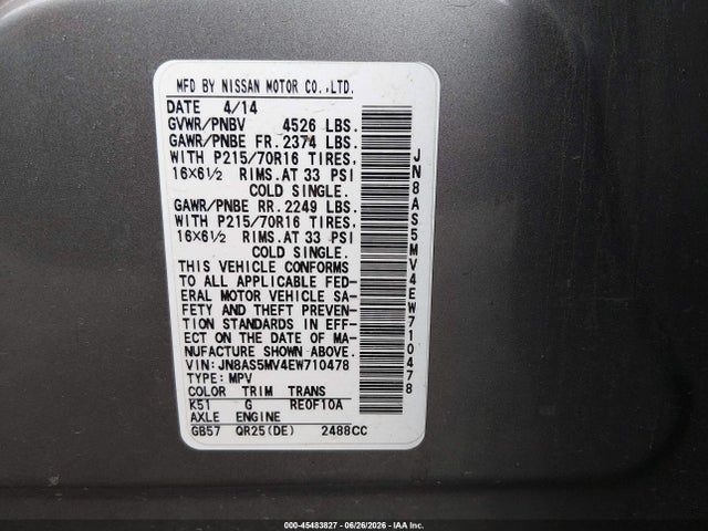 Nissan Rogue Select S 2014 JN8AS5MV4EW710478 Image 9