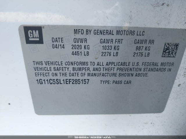 45483836 :رقم المزاد ، 1G11C5SL1EF285157 vin ، 2014 Chevrolet Malibu 1lt مزاد بيع