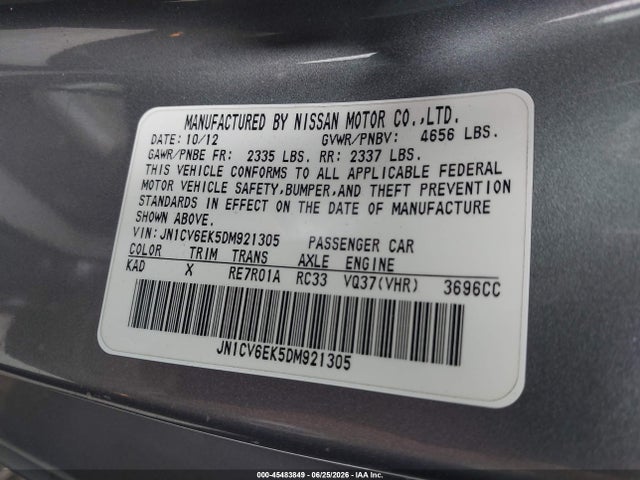 45483849 :رقم المزاد ، JN1CV6EK5DM921305 vin ، 2013 Infiniti G37 Journey مزاد بيع