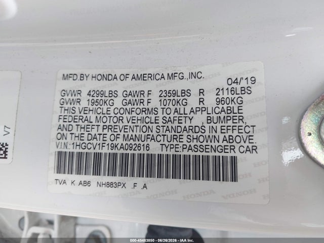 1HGCV1F19KA092616 Honda ACCORD LX