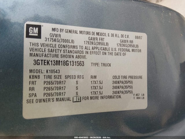 Продаж на аукціоні авто 2008 Gmc Sierra 1500 Sle2, vin: 3GTEK13M18G131563, номер лоту: 45483853