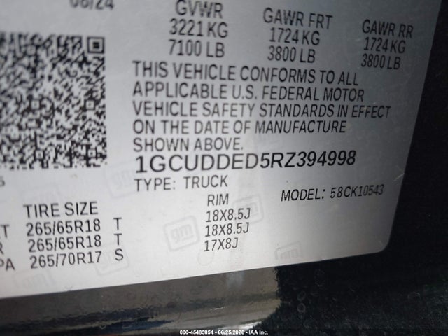 Продаж на аукціоні авто 2024 Chevrolet Silverado 1500 4wd  Short Bed Lt, vin: 1GCUDDED5RZ394998, номер лоту: 45483854