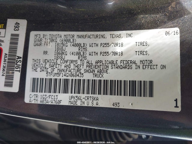 5TFUM5F14GX068435 Toyota Tundra Sr5 4.6l V8