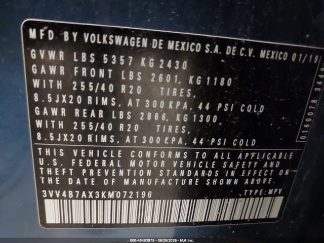 Продаж на аукціоні авто 2019 Volkswagen Tiguan 2.0t Sel Premium/2.0t Sel Premium R-line, vin: 3VV4B7AX3KM072196, номер лоту: 45483975