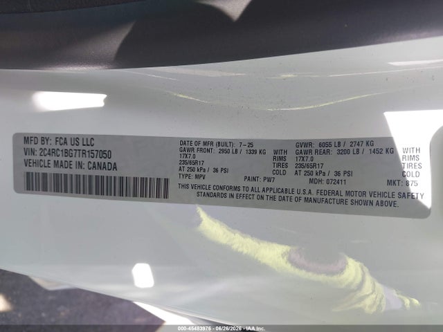 45483976 :رقم المزاد ، 2C4RC1BG7TR157050 vin ، 2026 Chrysler Pacifica Select مزاد بيع