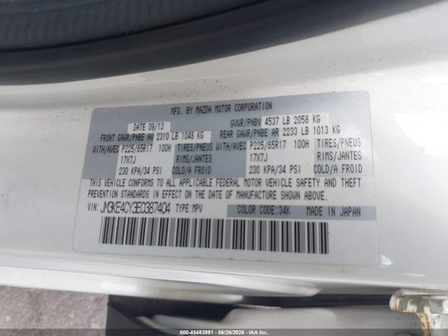 45483991 :رقم المزاد ، JM3KE4CY3E0387404 vin ، 2014 Mazda Cx-5 Touring مزاد بيع