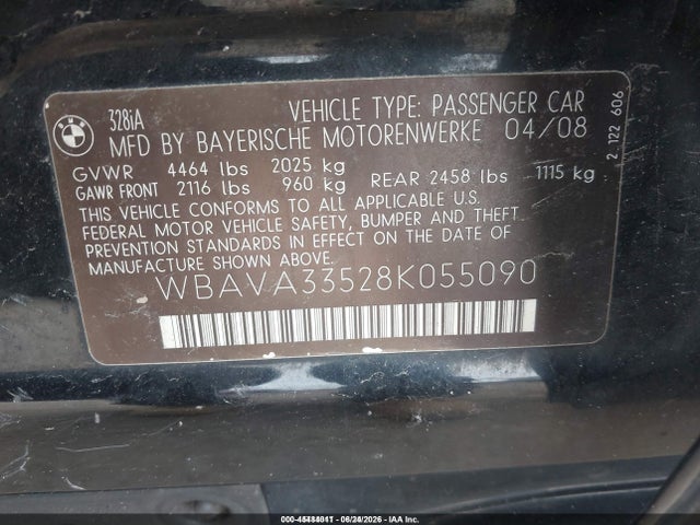 Aukcja sprzedaży 2008 Bmw 328i, vin: WBAVA33528K055090, numer aukcji: 45484011