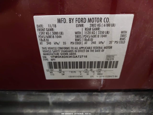 Продаж на аукціоні авто 2019 Ford Explorer Xlt, vin: 1FM5K8D83KGA72718, номер лоту: 45484018