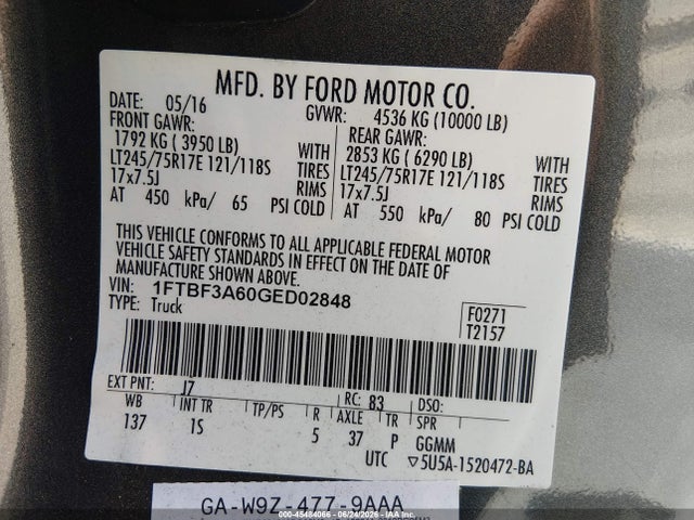 Ford F-350 Xl/xlt 2016 1FTBF3A60GED02848 Image 9